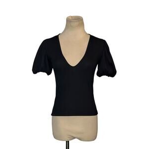 Zara black ribbed puff short sleeves top size Small